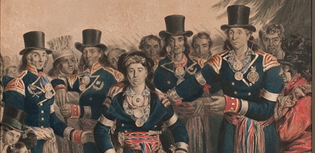 Lithograph of the Huron chiefs with their medals