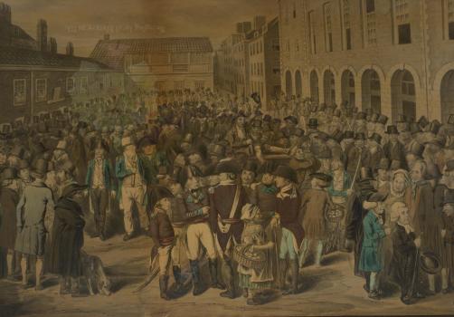 Guernsey Market Place, by Finucane, Priaulx Library Collection