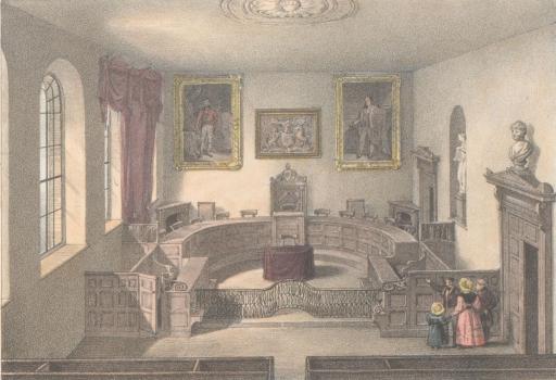 Interior of the Royal Court, Guernsey, published Moss, Priaulx Library Collection