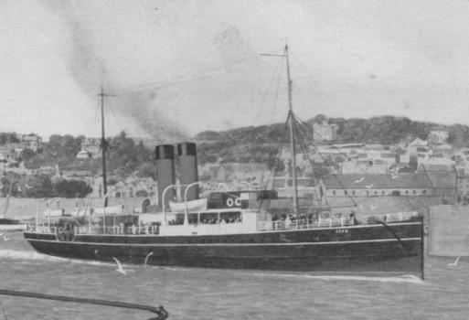 Detail of a postcard showing the SS Ibex leaving Guernsey harbour (c) Priaulx Library