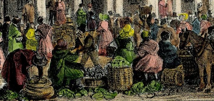 Detail from a Moss print of the Guernsey Market, Priaulx Library Collection