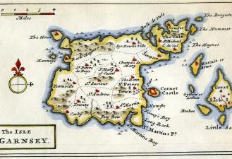 The Isle of Garnsey, Herman Moll Map, Priaulx Library, Guernsey
