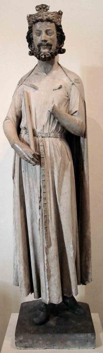 Limestone polychromatic statue of King Childebert from the Louvre via Creative Commons license