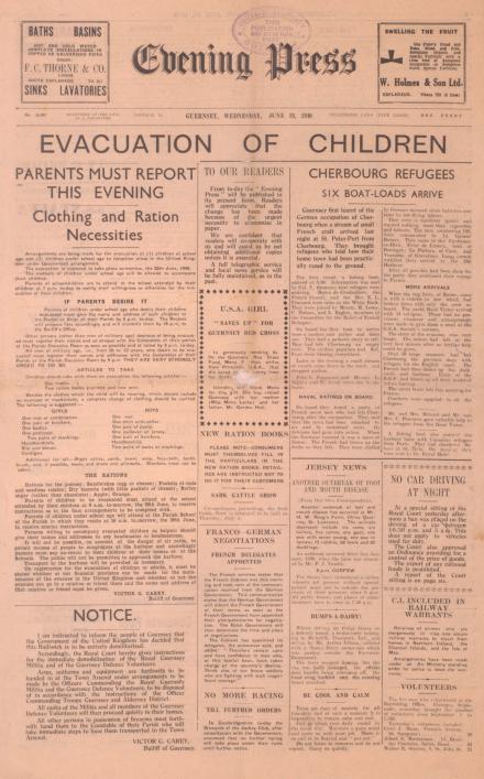 Page from Guernsey Press 19 June 1940 (c) Priaulx library 