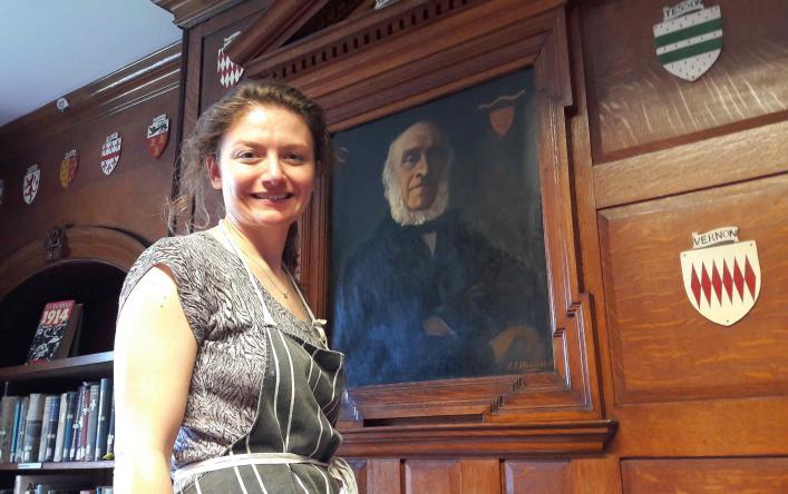 Sally Ede-Golightly of Ede Conservation working on Osmond de Beauvoir Priaulx's portrait