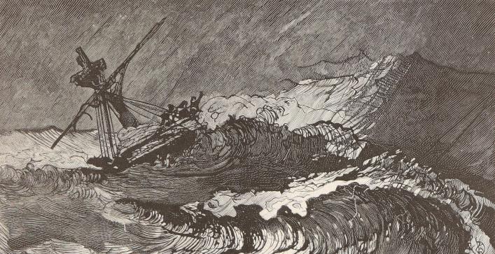 Stormy Sea by Victor Hugo Meaulle engraving from Priaulx Library Collection cropped (c) The Priaulx library