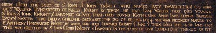 Inscription from memorial at Lydiard Tregoze courtesy of Lydiard Tregoze house