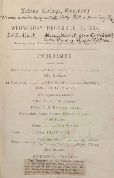 Ladies College Breaking Up Exhibition 1895, Priaulx Library Collection
